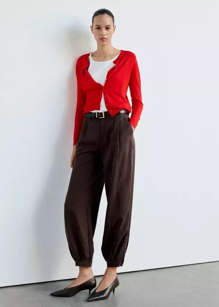 Red Knitted Button Cardigan, Red, medium