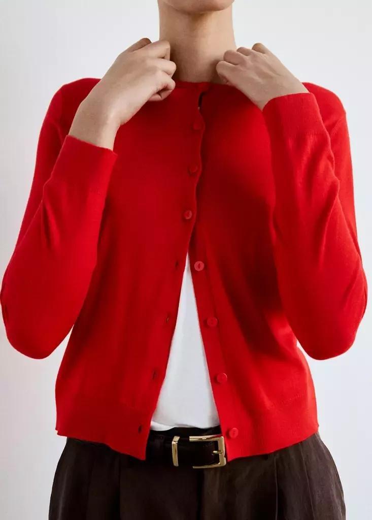 Red Knitted Button Cardigan, Red, medium