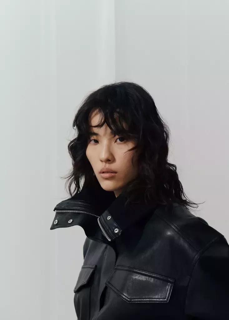 Black Faux Leather Jacket With Ribbed Collar, Black, large image number 3
