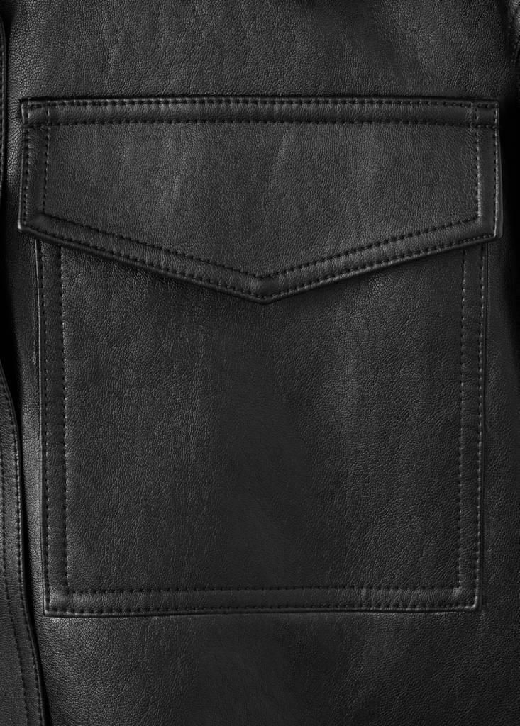 Black Faux Leather Jacket With Ribbed Collar, Black, large image number 6