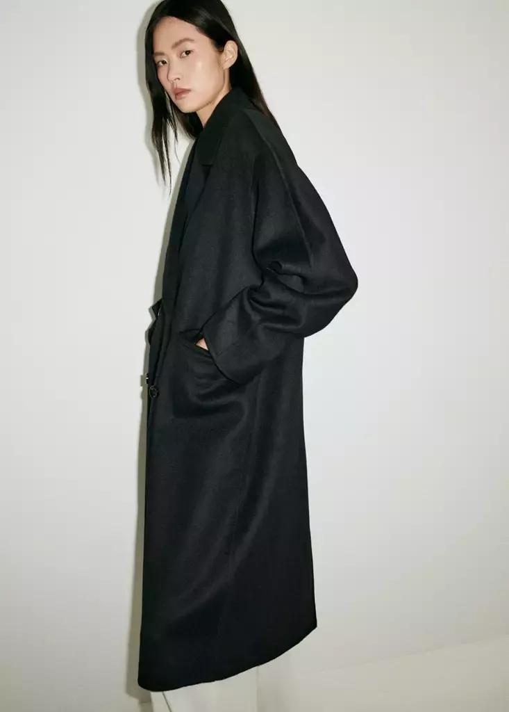 Black Handmade Oversized Wool Coat, Black, large image number 1