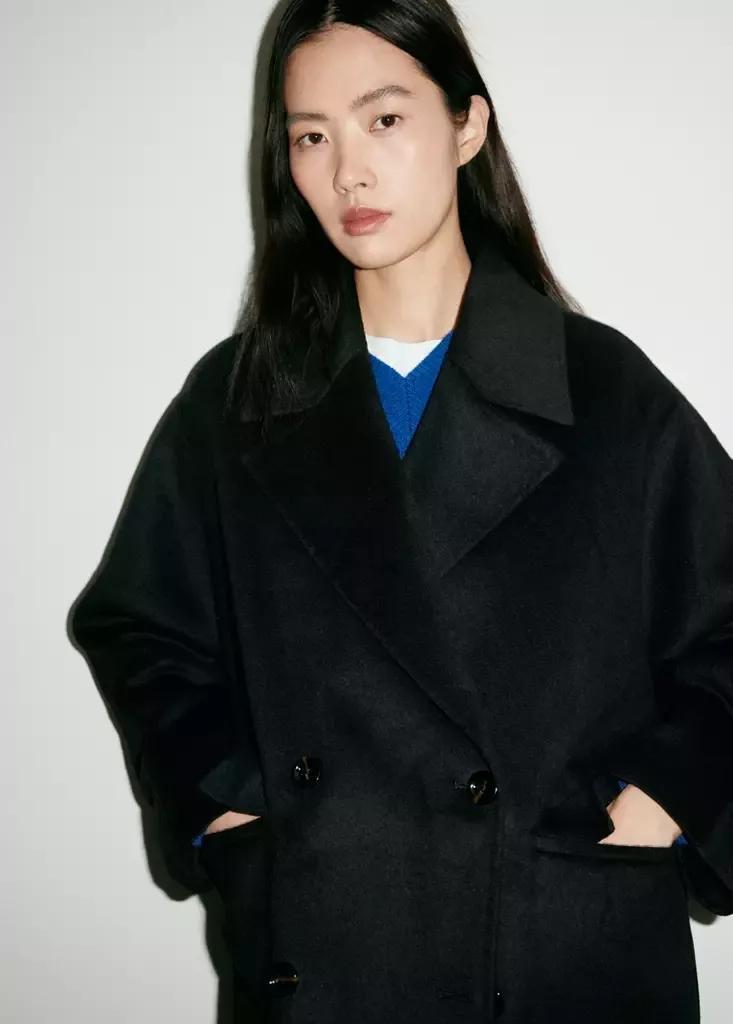 Black Handmade Oversized Wool Coat, Black, large image number 3