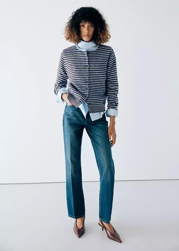 Blue Striped Cardigan With Detachable Scarf, Light-Pastel Blue, large image number 0
