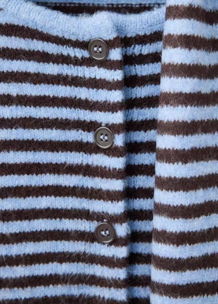 Blue Striped Cardigan With Detachable Scarf, Light-Pastel Blue, large image number 4