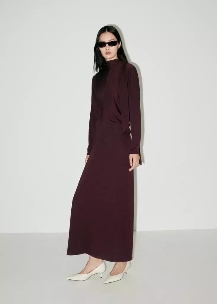 Red Ruched Side Knitted Dress, Dark Red, medium