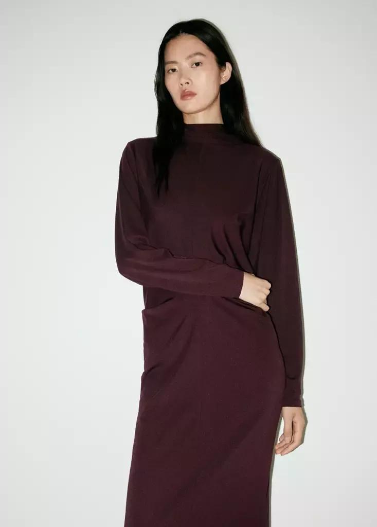 Red Ruched Side Knitted Dress, Dark Red, large image number 1
