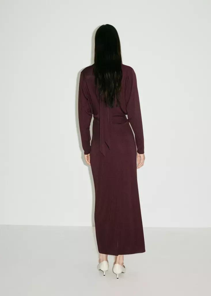 Red Ruched Side Knitted Dress, Dark Red, large image number 2