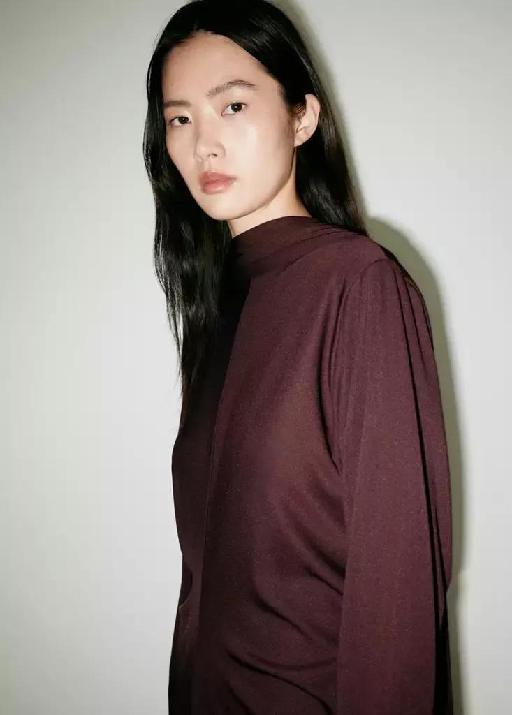 Red Ruched Side Knitted Dress, Dark Red, large image number 3