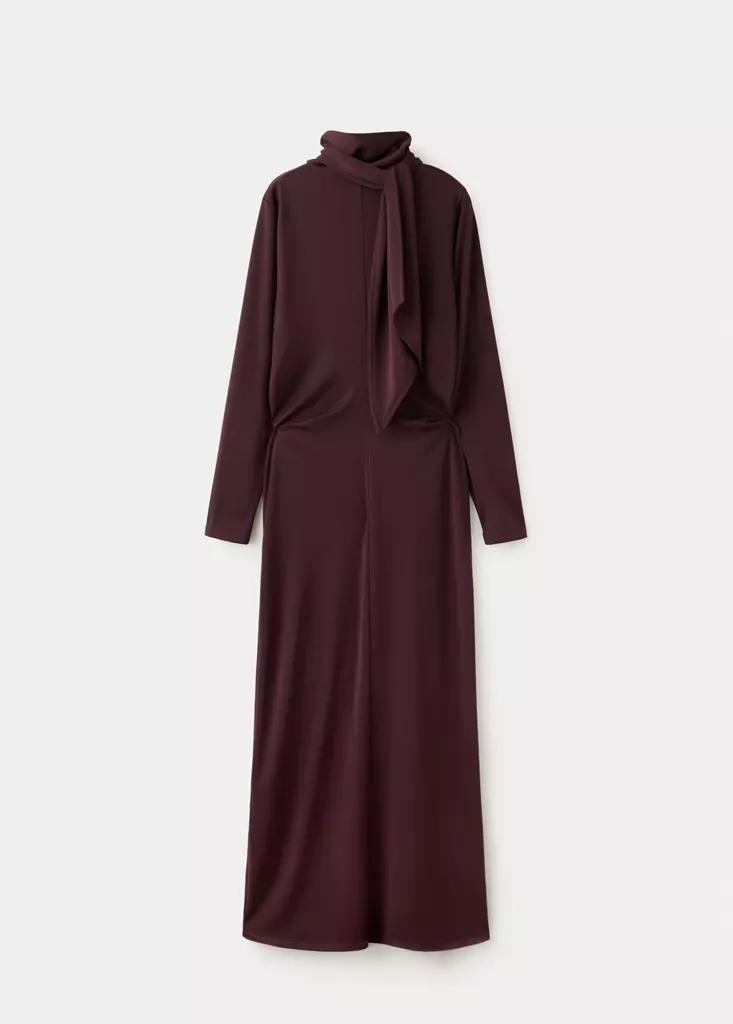 Red Ruched Side Knitted Dress, Dark Red, large image number 4