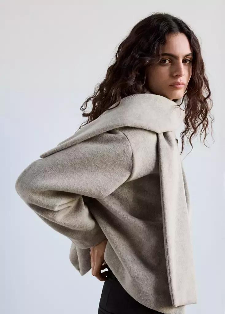 Brown Scarf-Collar Cloth Jacket, Medium Brown, large image number 3