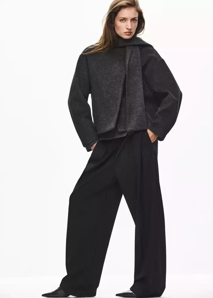 Grey Scarf-Collar Cloth Jacket, Dark Grey, large image number 0
