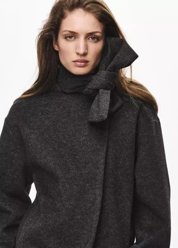 Grey Scarf-Collar Cloth Jacket, Dark Grey, medium