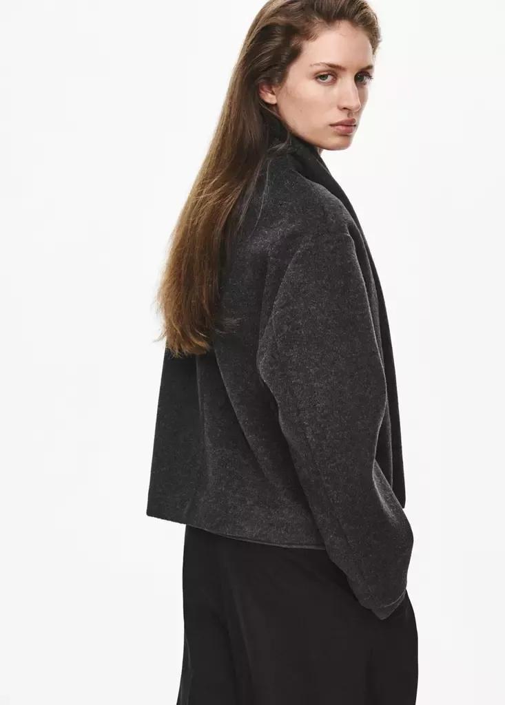 Grey Scarf-Collar Cloth Jacket, Dark Grey, large image number 2