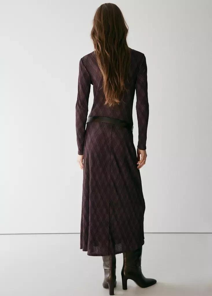 Brown Long-Sleeved Checked Dress, Brown, large image number 2