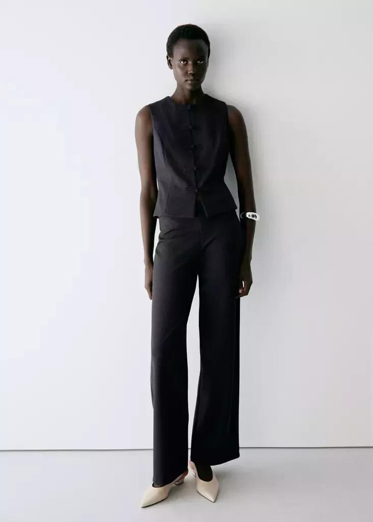 Grey Waistcoat With Frogging Detail And Seam Detailing, Charcoal, medium