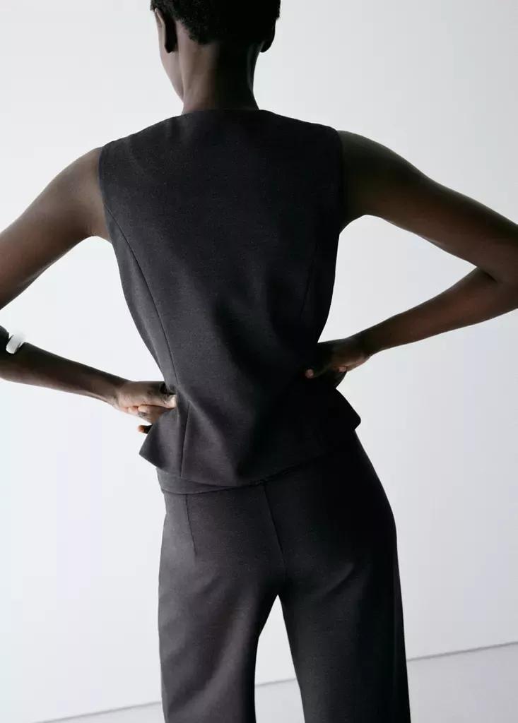 Grey Waistcoat With Frogging Detail And Seam Detailing, Charcoal, large image number 2