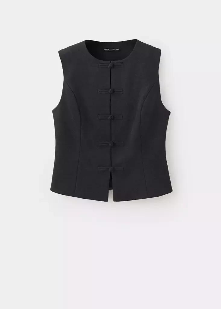 Grey Waistcoat With Frogging Detail And Seam Detailing, Charcoal, large image number 5