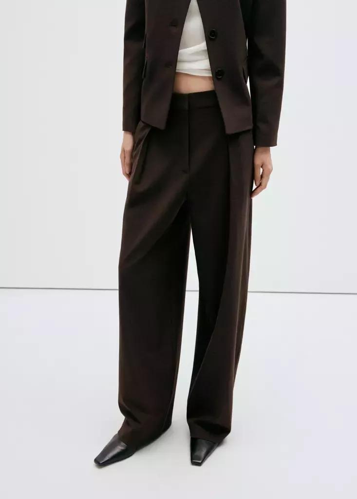 Brown Houndstooth Pleated Trousers, Brown, medium