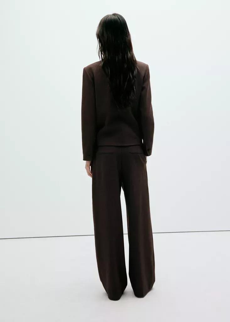 Brown Houndstooth Pleated Trousers, Brown, medium