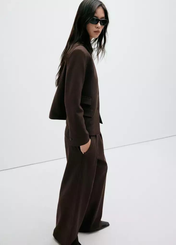 Brown Houndstooth Pleated Trousers, Brown, large image number 3