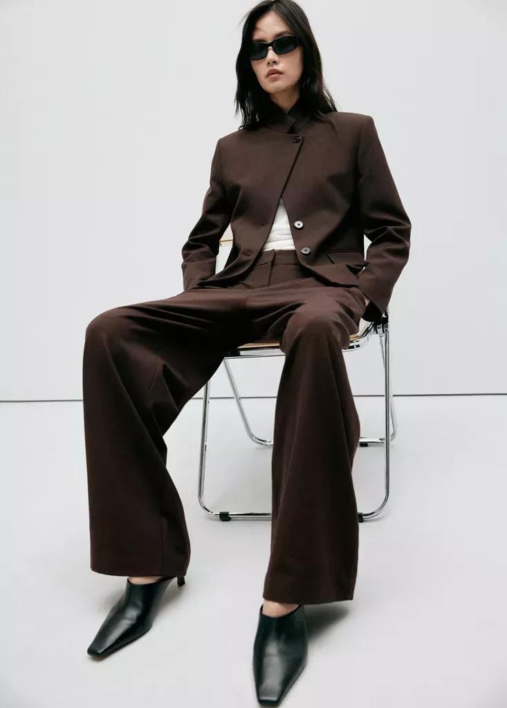 Brown Houndstooth Pleated Trousers, Brown, large image number 4