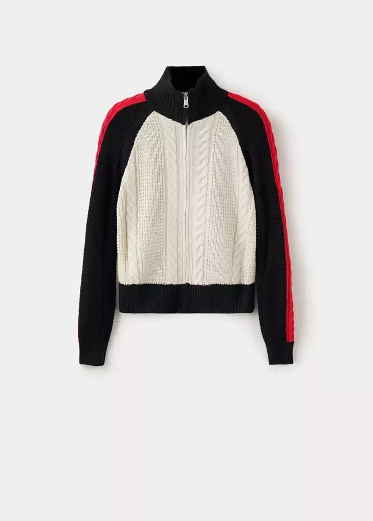 Beige Cable-Knit Jacket With Contrast Stripes, Light Pastel Brown, large image number 4