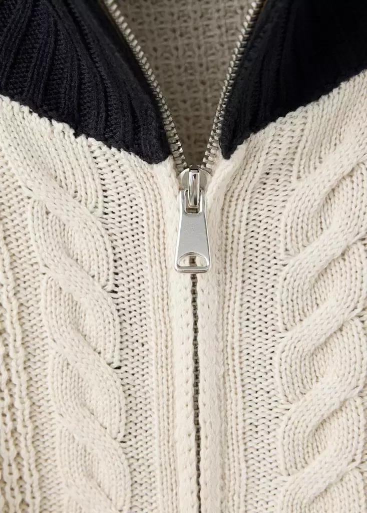 Beige Cable-Knit Jacket With Contrast Stripes, Light Pastel Brown, large image number 5