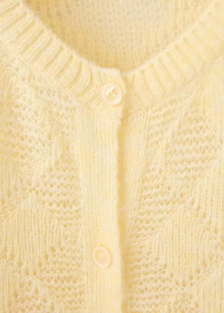 Yellow Work Diamond-Pattern Knit Cardigan, Yellow, large image number 5