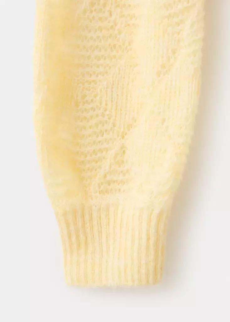 Yellow Work Diamond-Pattern Knit Cardigan, Yellow, large image number 6