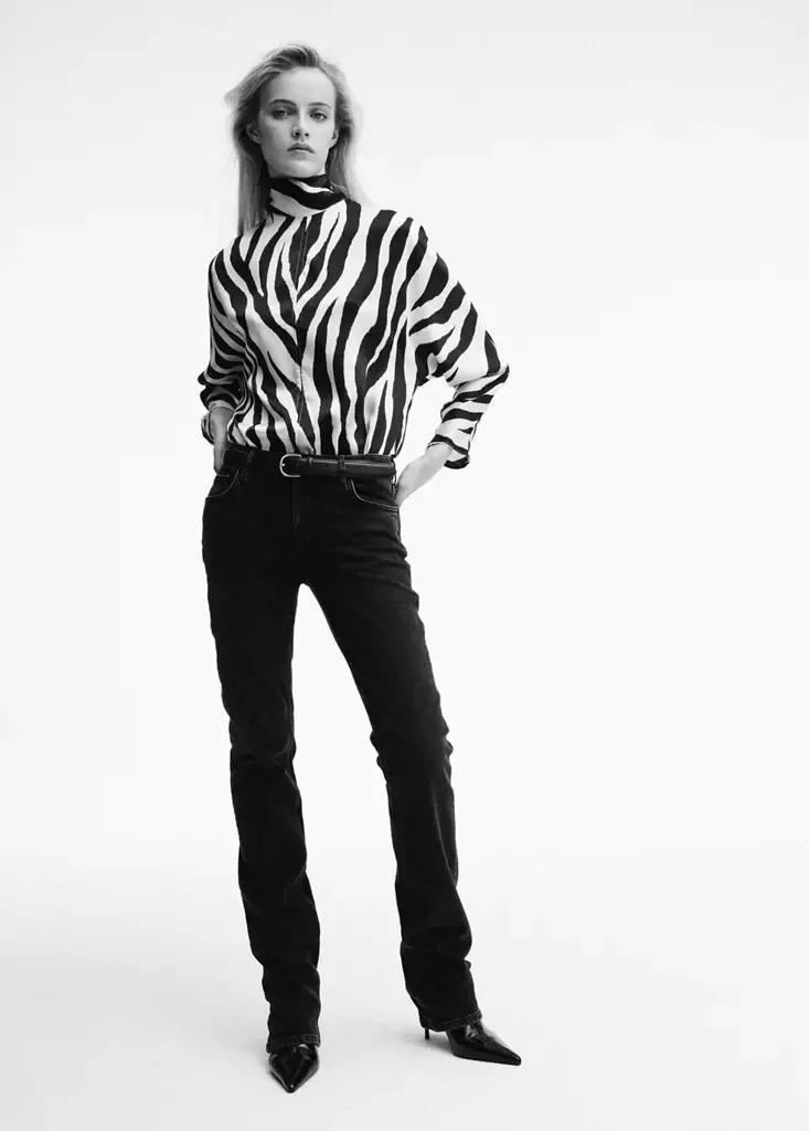 White Straight High-Neck Blouse, Natural White, large image number 0