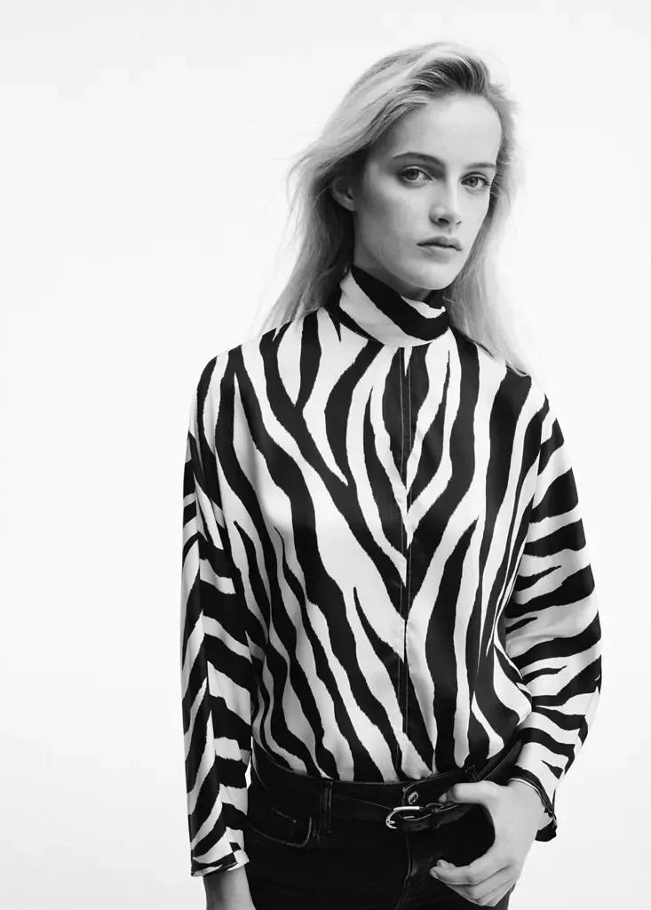 White Straight High-Neck Blouse, Natural White, large image number 1