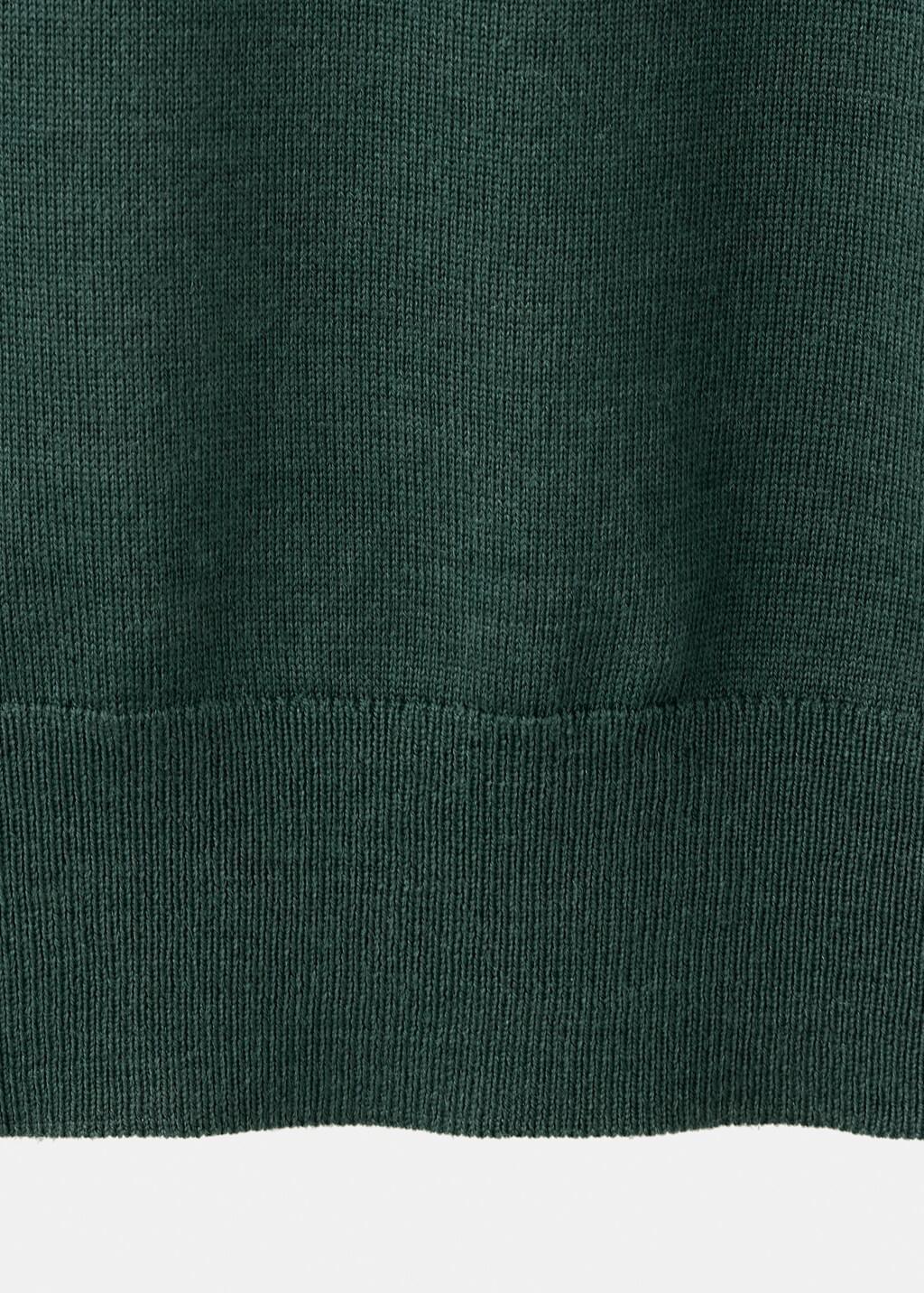 Green Fine-Knit Merino Wool Polo Jumper, Dark Green, large image number 3
