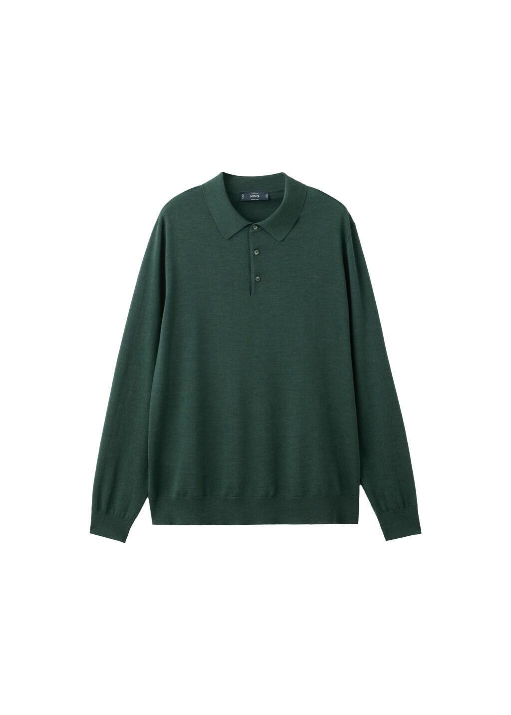 Green Fine-Knit Merino Wool Polo Jumper, Dark Green, large image number 4