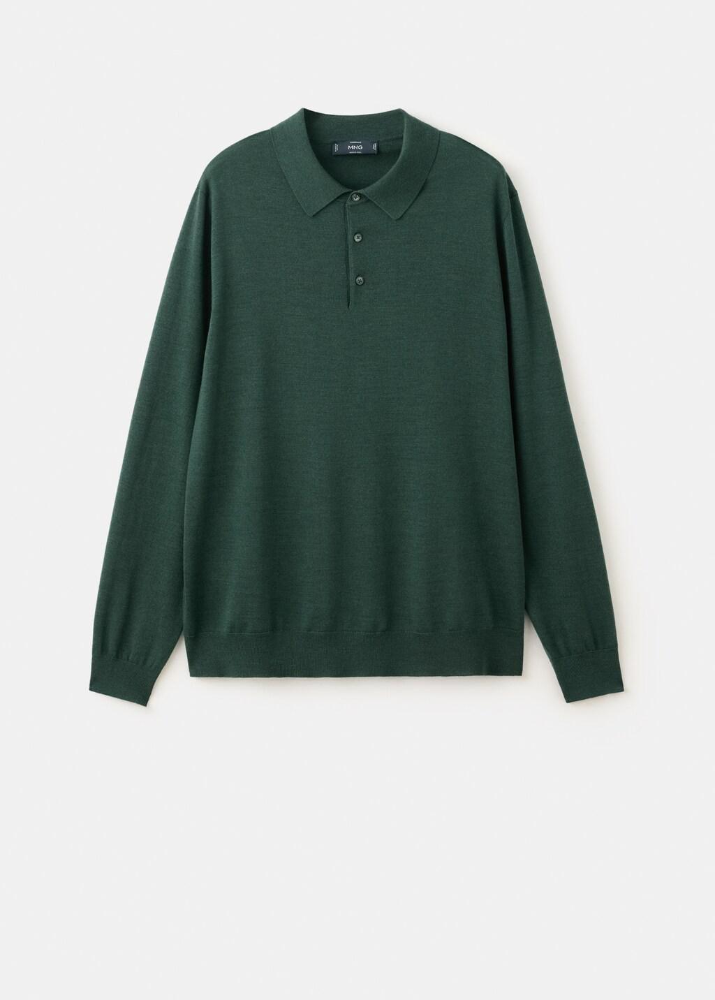 Green Fine-Knit Merino Wool Polo Jumper, Dark Green, large image number 5