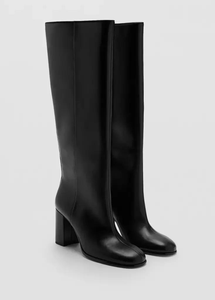 Black High Block-Heel Boot, Black, medium