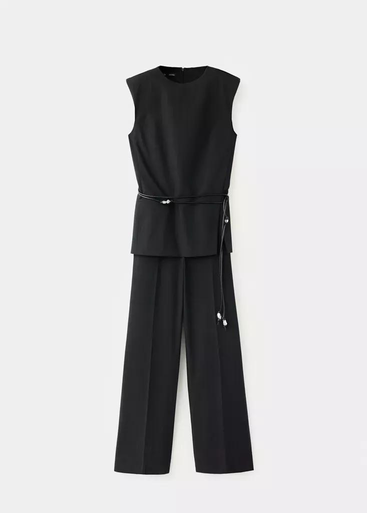 Black Bead-Embellished Belt Jumpsuit, Black, large image number 4