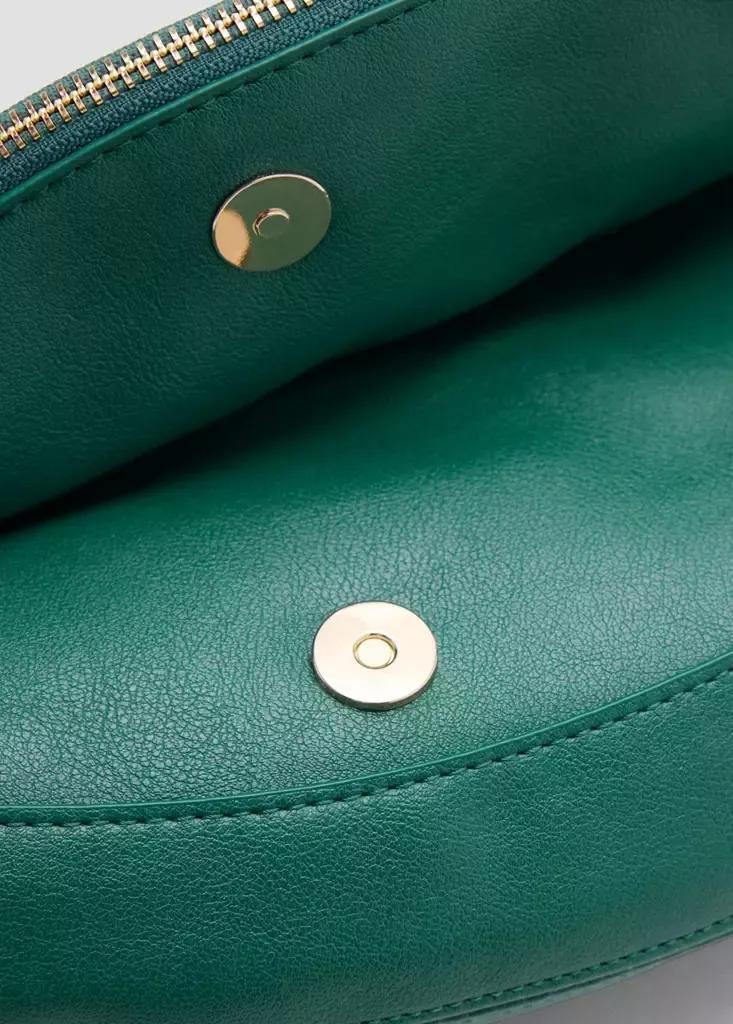 Green Semi-Circular Faux Leather Shoulder Bag, Bright Green, large image number 3