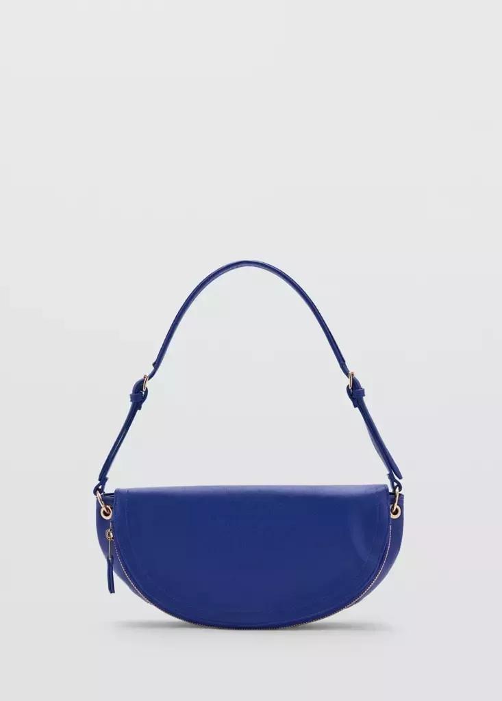 Blue Semi-Circular Faux Leather Shoulder Bag, Bright Blue, large image number 0
