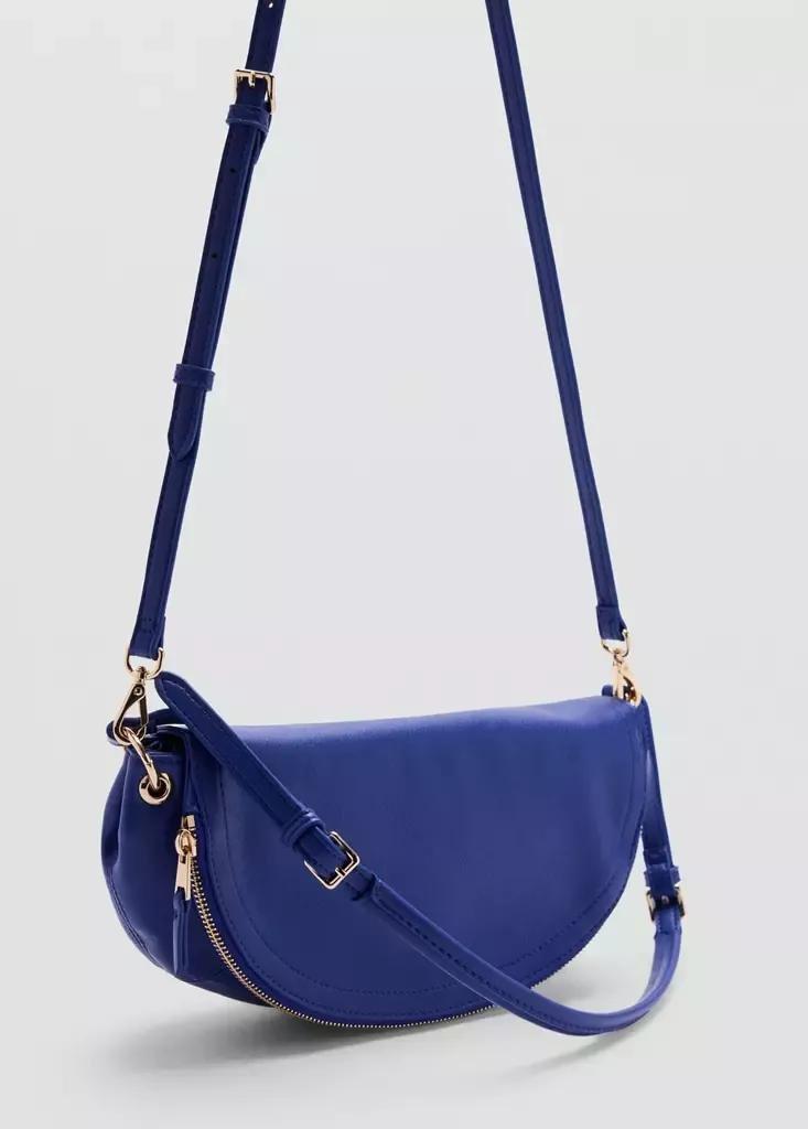 Blue Semi-Circular Faux Leather Shoulder Bag, Bright Blue, medium