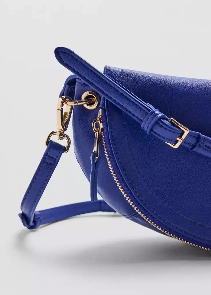 Blue Semi-Circular Faux Leather Shoulder Bag, Bright Blue, medium