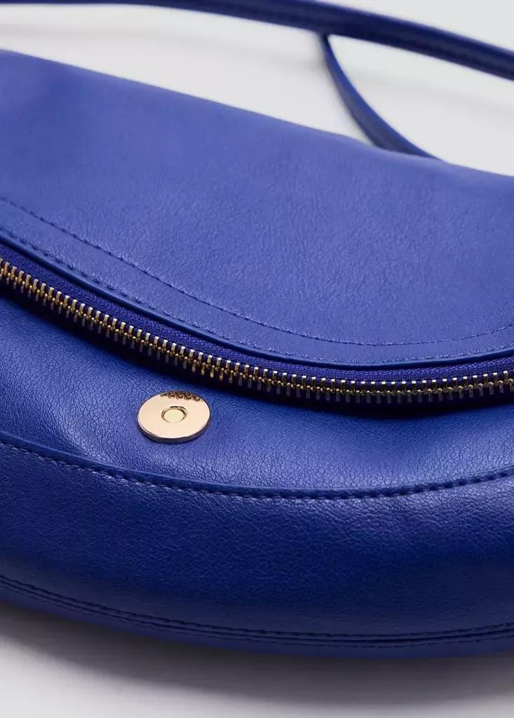 Blue Semi-Circular Faux Leather Shoulder Bag, Bright Blue, large image number 3