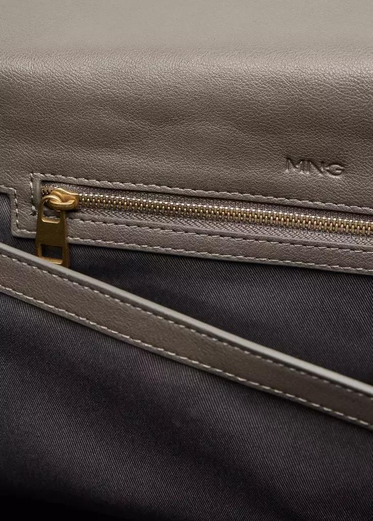 Grey Leather Shoulder Bag With Flap, Grey, large image number 5