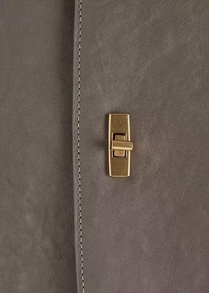Grey Leather Shoulder Bag With Flap, Grey, large image number 6