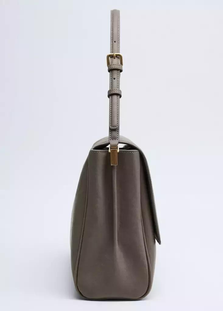 Grey Leather Shoulder Bag With Flap, Grey, large image number 7