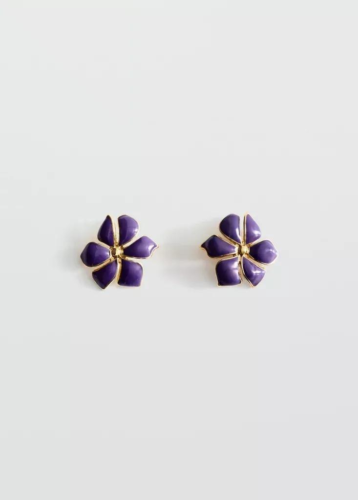 Gold Enamel Flower Earring, Gold, medium