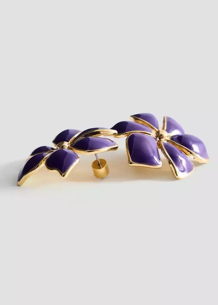 Gold Enamel Flower Earring, Gold, medium