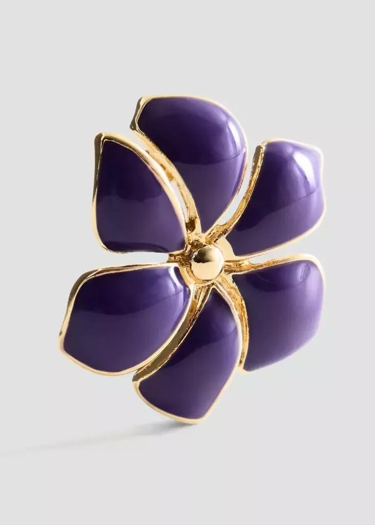 Gold Enamel Flower Earring, Gold, large image number 2