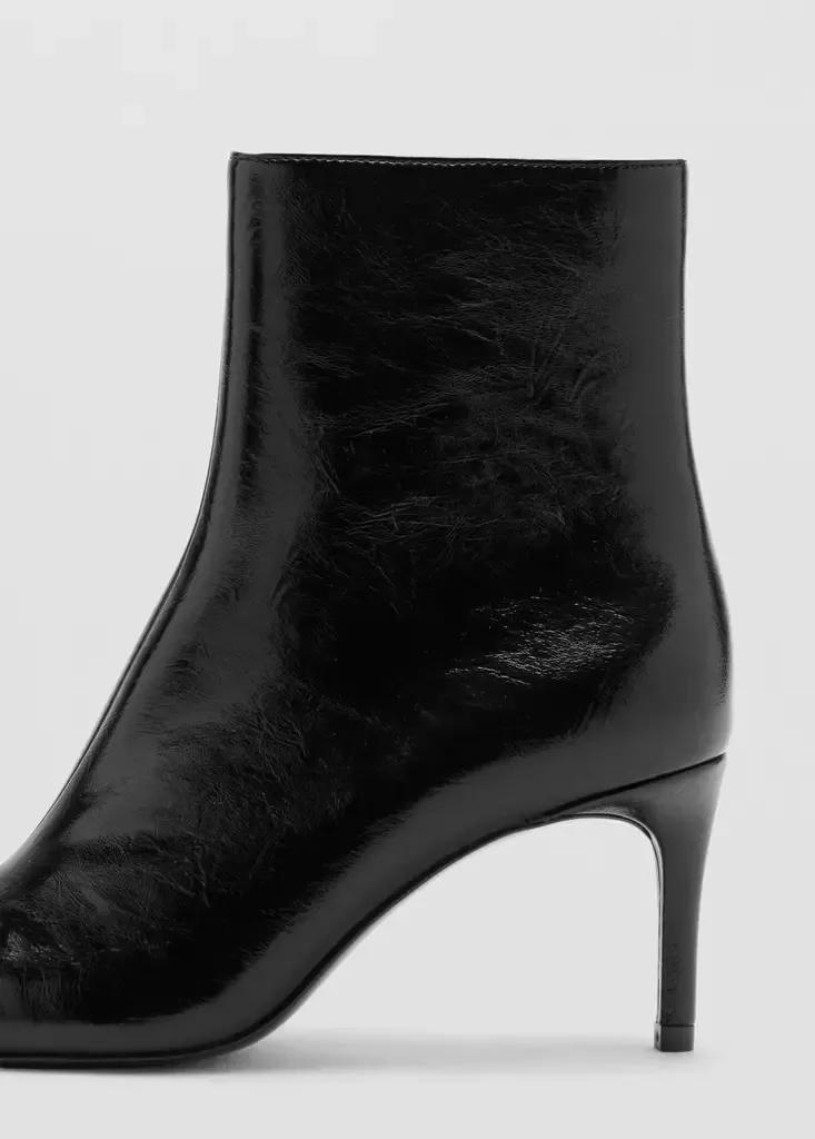 Black Glossy-Finish Pointed-Toe Heeled Ankle Boot, Black, large image number 2