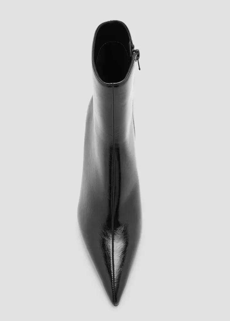 Black Glossy-Finish Pointed-Toe Heeled Ankle Boot, Black, large image number 5