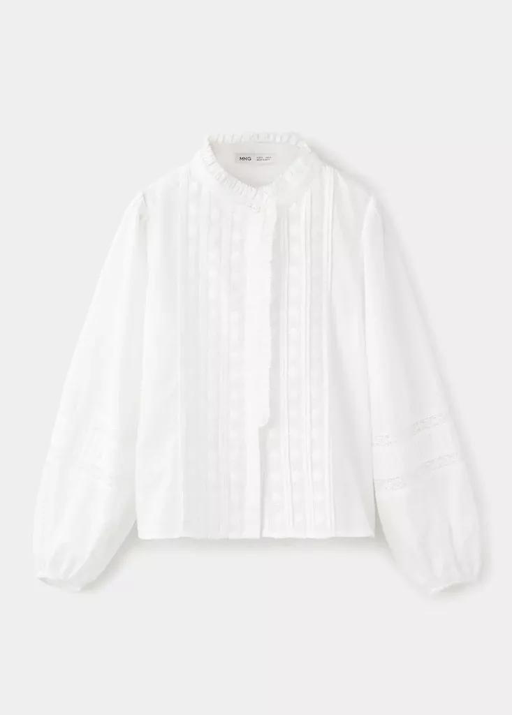 Cream Cotton Blouse With Embroidered Details, Natural White, large image number 0